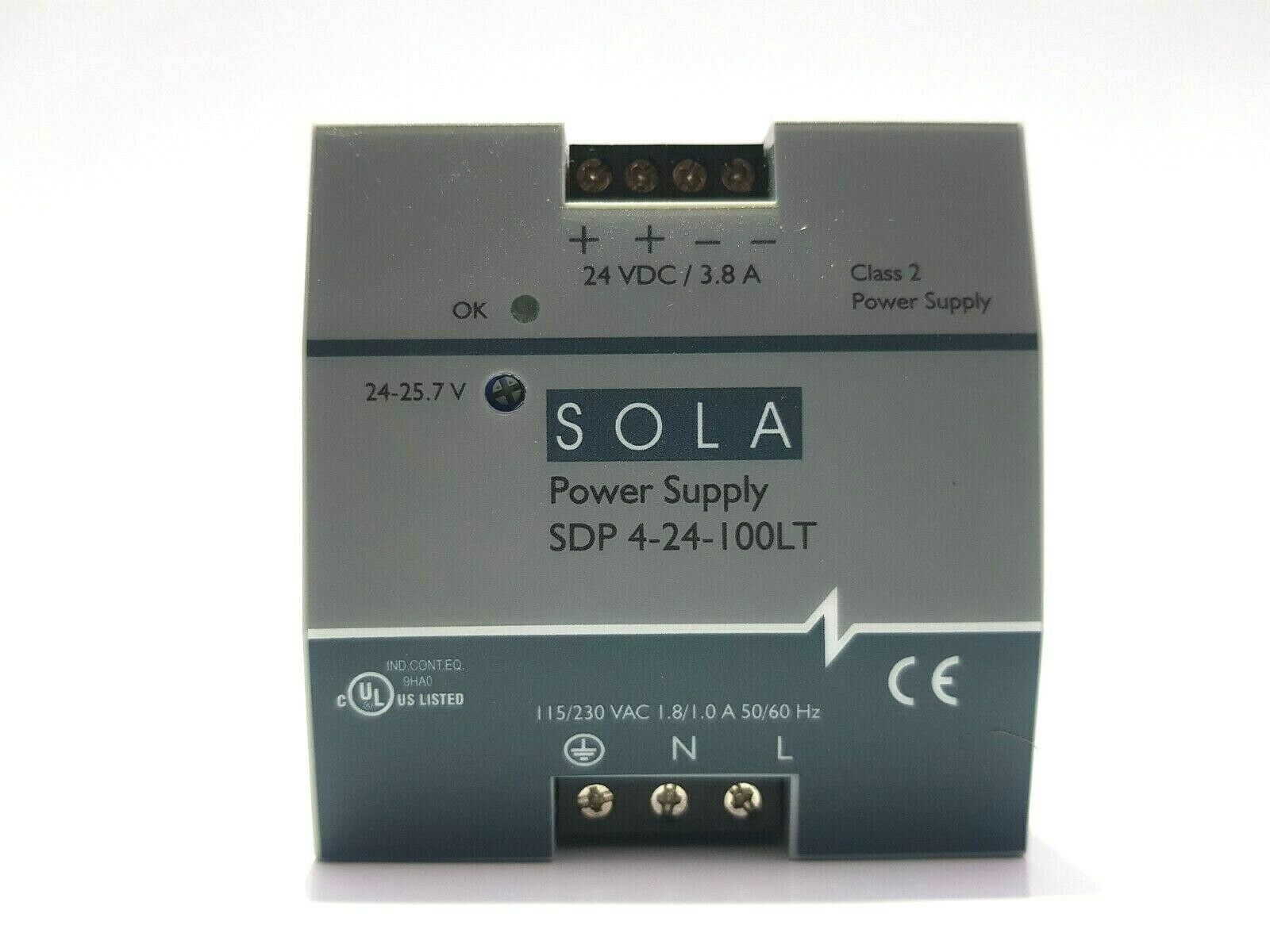 SOLA SDP-4-24-100LT POWER SUPPLY 24VDC 3.8A 115/230 VAC 1.8/1.0A 50/60 Hz