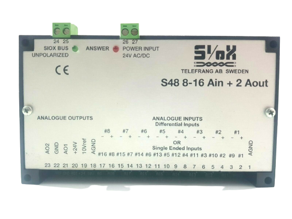 SIOX S48 8-16 AIN + 2 AOUT ANALOG INPUT OUTPUT MODULE TELEFRANG 8S48:011