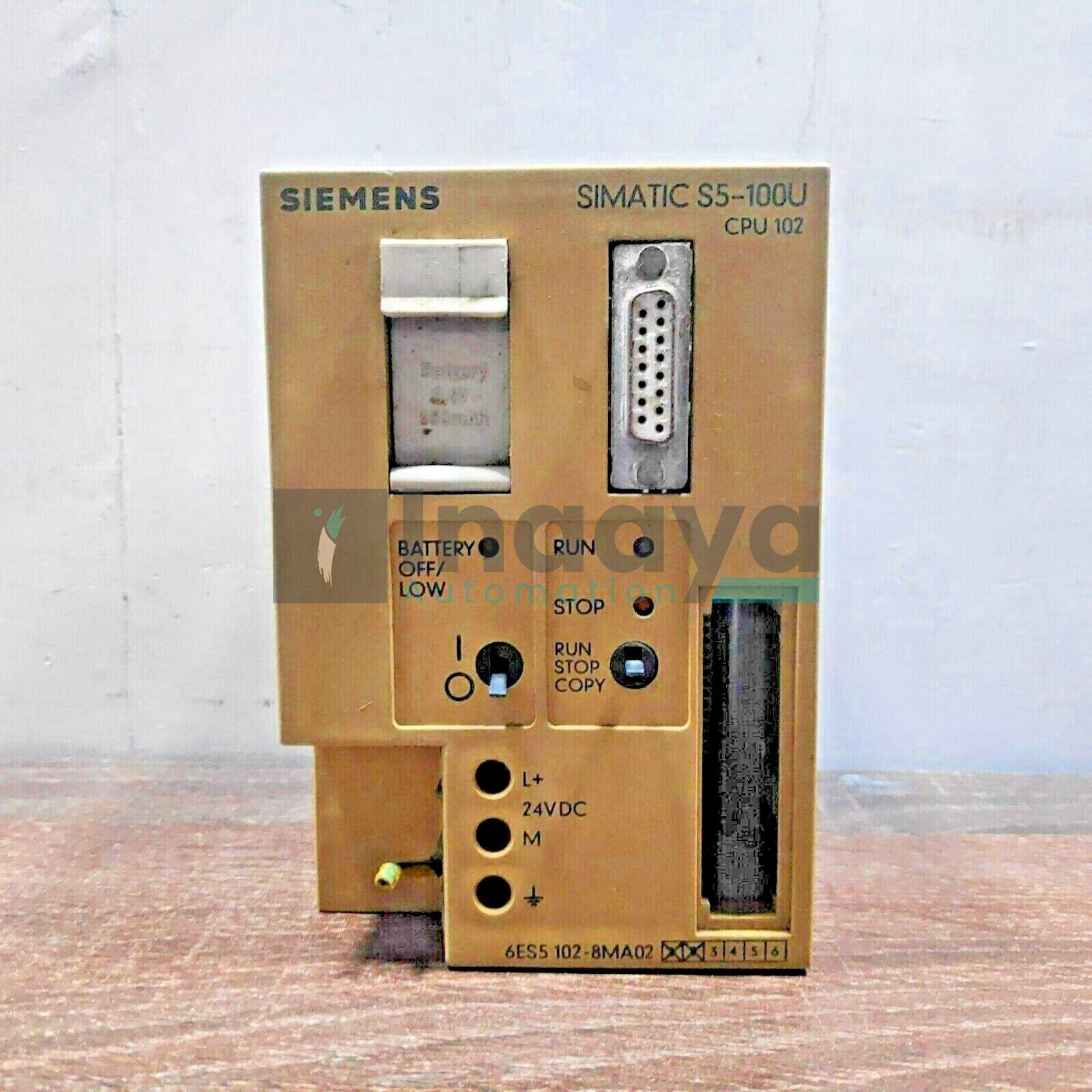 SIEMENS 6ES5102-8MA02 SIMATIC S5 CPU 102 PLC CPU MODULE FOR S5-100U WITH POWER SUPPLY 24/9 VDC