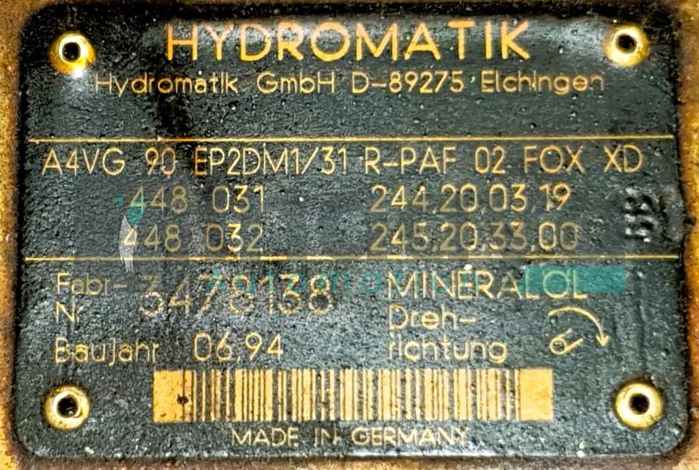 HYDROMATIK A4VG 90 EP2DM1/31 R-PAF 02 FOX XD Axial Piston Variable HYDRAULIC Pump